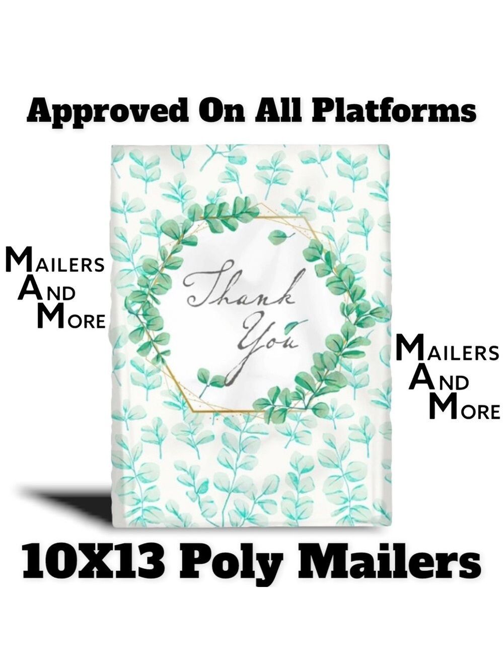 25 10X13 Poly Mailers Green Laurel Thank You Flat Shipping Envelopes - Picture 10 of 12